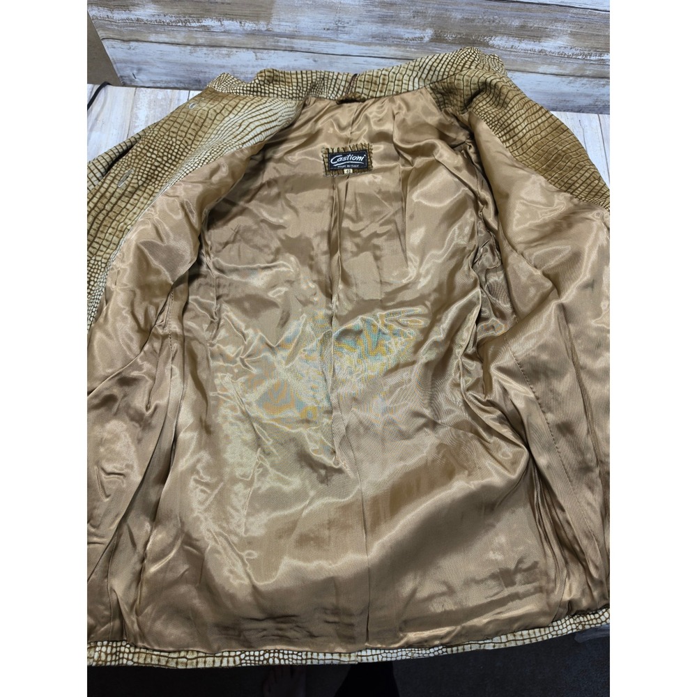 Castioni Italy Womens Crocodile Embossed Lambskin Leather Jacket Puff Sleeve 40 - Picture 7 of 11